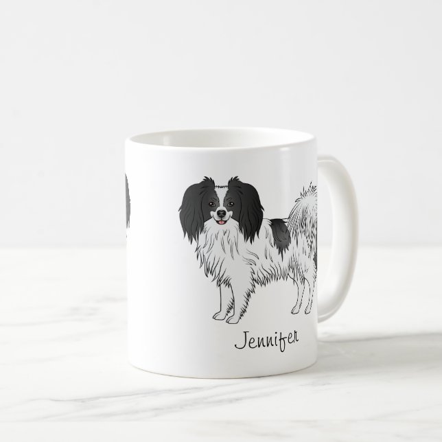 Caneca De Café Dono de Cão Phalène Preto e Branco ou Amante de Cã (Frente Esquerda)