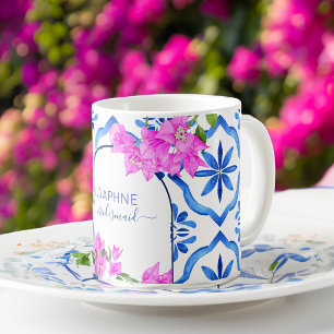 Caneca De Café Dons de Bridesmaid azulejos azuis bougainvilleas p