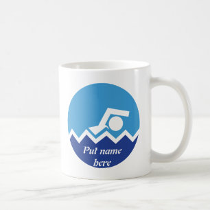 Caneca De Café Dons de natação, nadador num círculo azul personal