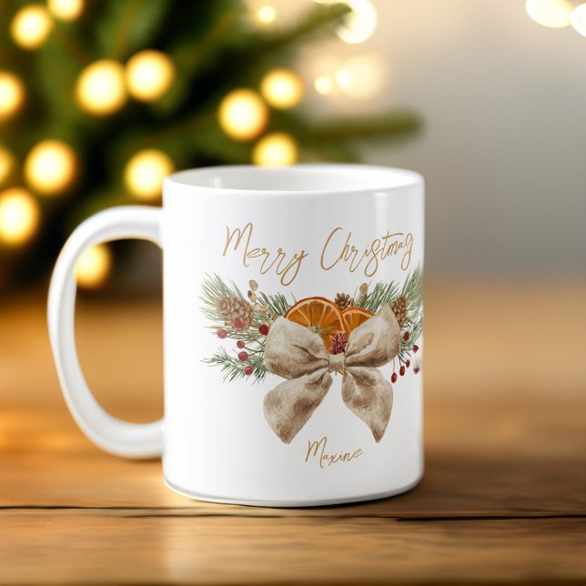 Caneca De Café Dons de Natal rústicos do arco de coquete personal (Coquette bow rustic Christmas  mug Christmas gifts personalized Coffee Mug pines citrus bow mug)