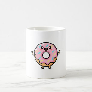 Caneca De Café Donut Sorridente – Ilustração Kawaii Fofa