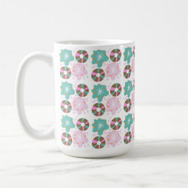 Caneca De Café Donuts de Natal com Glacê Rosa e Rabiscos