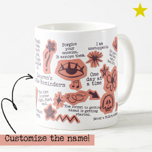 Caneca De Café Doodle de Afirmação Diária Rosa com Nome Personali