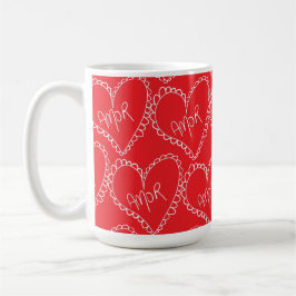 Caneca De Café Doodles Black Hearts Dia dos Namorados Rosa