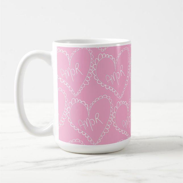 Caneca De Café Doodles Black Hearts Valentines Day Pink (Esquerda)