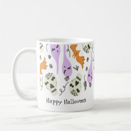 Caneca De Café Doodles bonitos do Halloween Pumpkin Bat do crânio