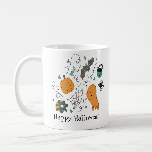 Caneca De Café Doodles bonitos do Halloween Pumpkin Ghost Bat (Esquerda)