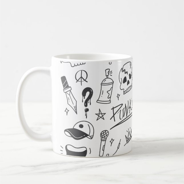 Caneca De Café Doodles de grafite: Punk Music Scribble (Esquerda)