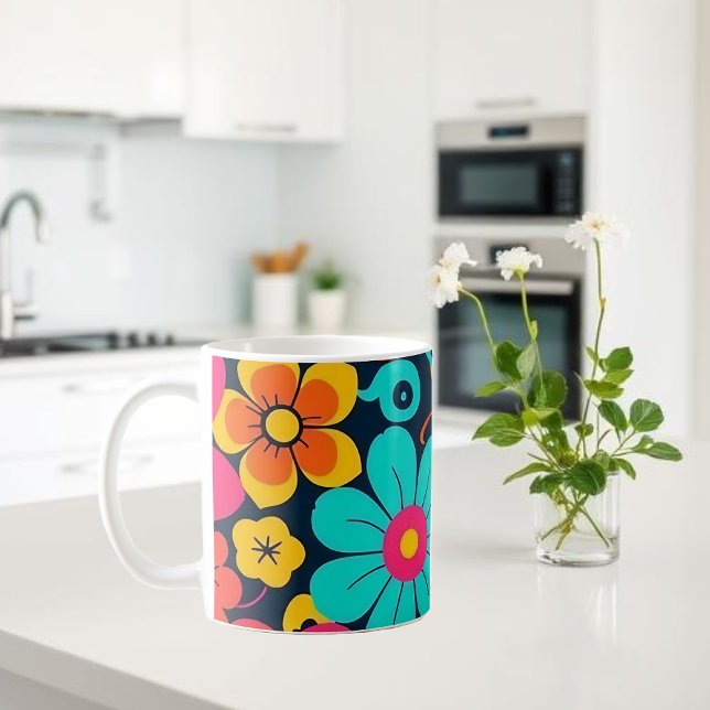 Caneca De Café Dopamina Decor Mug - Flores Brilhantes - Retro (Dopamine Decor Mug – Bright Funky Flowers-Retro)