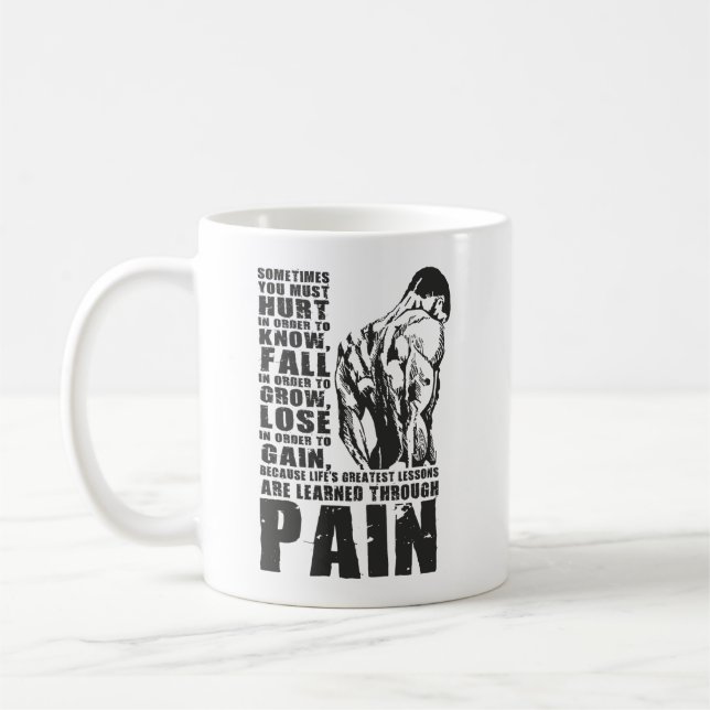 Caneca De Café Dor - Maiores Lições - Motivação do Workout de Gym (Esquerda)