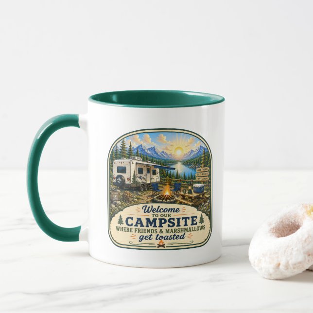 Caneca de Café dos Acampantes - Bem-vindo ao nosso (Com Donut)