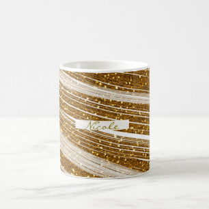 Caneca de Café Dourada com Brilho Branco Glamour