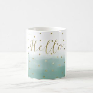 Caneca De Café Dourada Confetti Mint Watercolor Hello