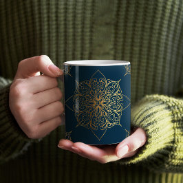 Caneca De Café Dourada Cor damasco de Mandala