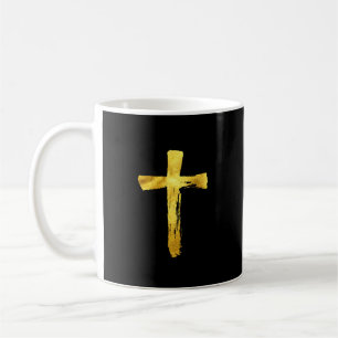 Caneca De Café Dourada Cruz de Pincel - Jesus Cristo Cristão Cruc