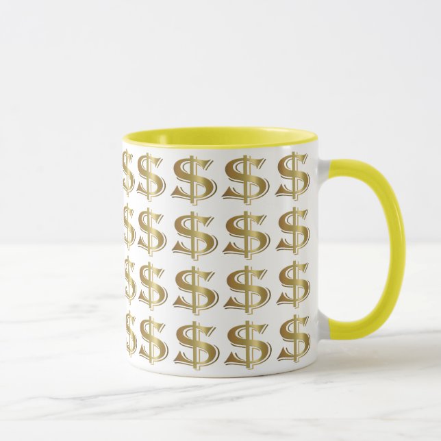 Caneca de café dourada do sinal de dólar (Direita)