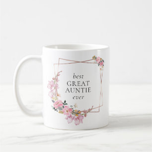 Caneca De Café Dourada Floral rosa, melhor tia Excelente nunca