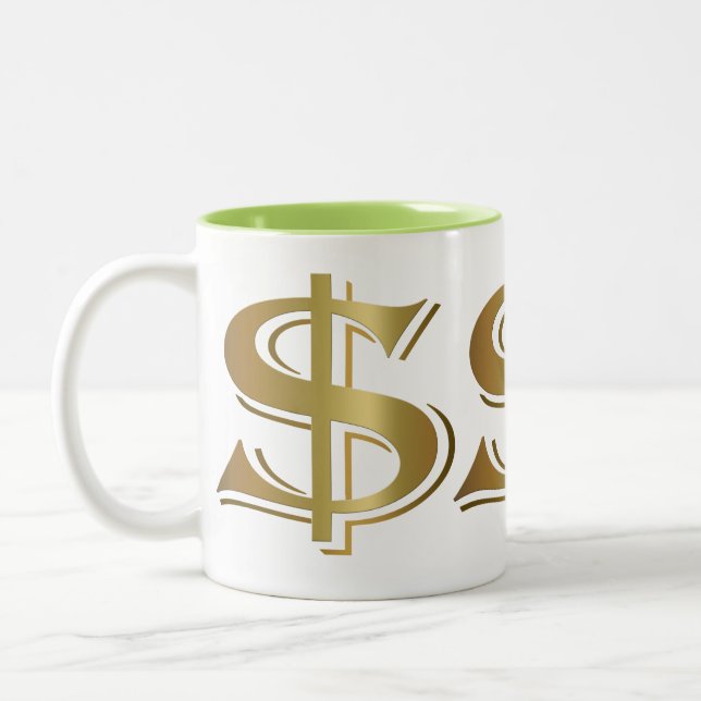 Caneca de café dourada gigante do sinal de dólar (Esquerda)