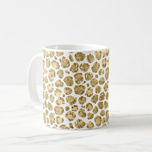 Caneca De Café Dourada Glitter Leopardo Glitter      (Frente Esquerda)