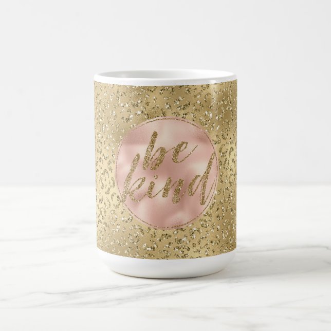 Caneca De Café Dourada Leopard Imprima Blush Rosa Seja gentil (Centro)