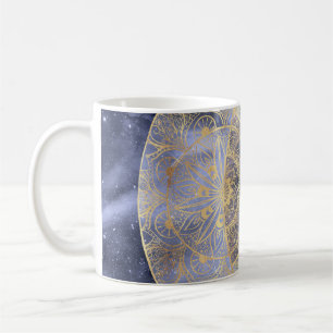 Caneca De Café Dourada Lua Sun Mandala Celestial Design