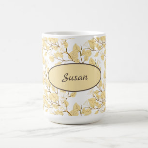 Caneca De Café Dourada Manhã Branca Flor Glória
