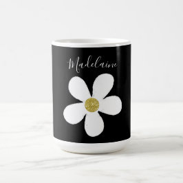 Caneca De Café Dourada margarida branca negra