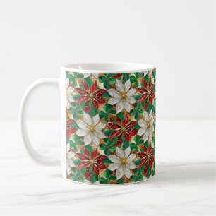 Caneca De Café Dourada Poinsettia Vermelha Branca