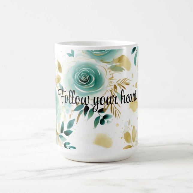 Caneca De Café Dourada Rosa Floral de Mint Green (Centro)