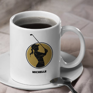 Caneca De Café Douradas Damas Golf Silhouette