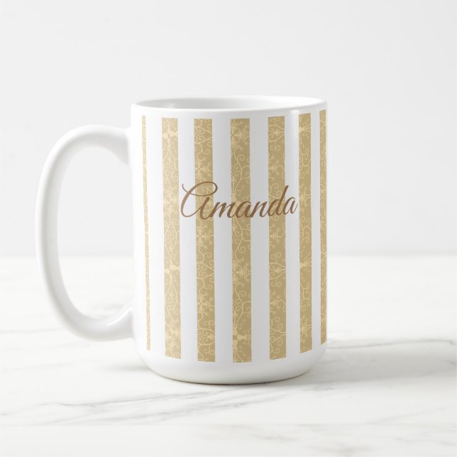 Caneca De Café Douradas e brancas stripes elegantes (Esquerda)