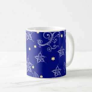 Caneca De Café Douradas estrelas do padrão floral David Hanukkah