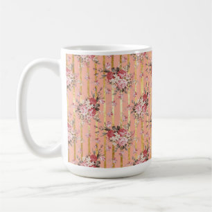 CANECA DE CAFÉ DOURADAS FITAS E FLORES DE ÁGUA DE PEQUENAS PEQUEN