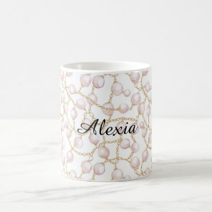 Caneca De Café Douradas Pérolas de Glama Rosa