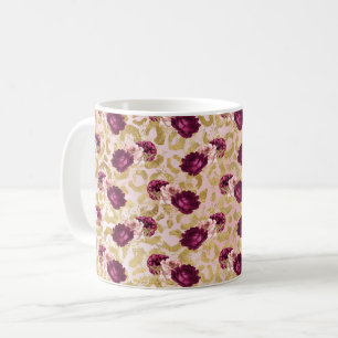 Caneca De Café Douradas rosas cor-de-rosa impressas com leopardo