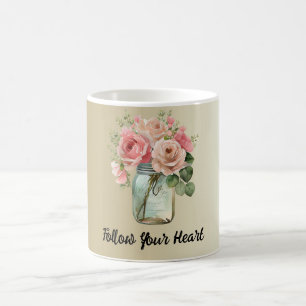 Caneca De Café Douradas Rosas Rosa Floral