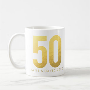 Caneca De Café Dourado 50º Dia, Mês, Ano, Mug Branco Personaliz