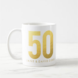 Caneca De Café Dourado 50º Dia, Mês, Ano, Mug Branco Personalizad