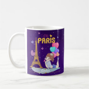 Caneca De Café Dourado Adoro Torre Eiffel Paris         