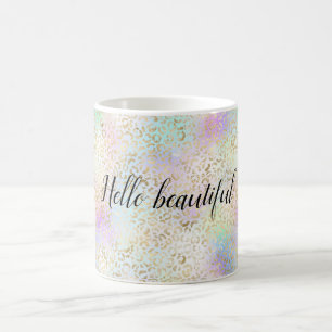 Caneca De Café Dourado azul Roxo Tie dye Leopard