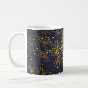 Caneca De Café Dourado brilho e reluzente estrelas azuis em preto