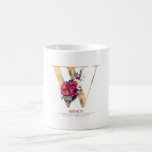 Caneca De Café Dourado brilho W Monograma Vermelho Borgonha Flora<br><div class="desc">Uma linda caneca com flores de aquarela e letra de folha de ouro.</div>