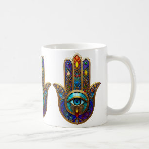Caneca De Café Dourado Colorido Hamsa Turquesa Safira Terceiro Ol
