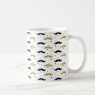 Caneca De Café Dourado Confetti Mustaches Pretos