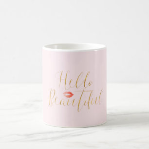 Caneca De Café Dourado Cor-de-rosa-claro, belos Lábios