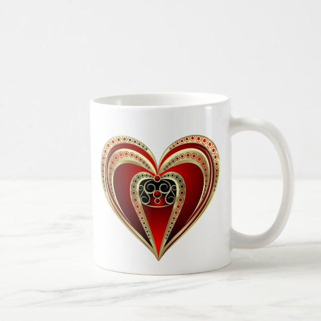 Caneca De Café Dourado e Coração Vermelho (Direita)