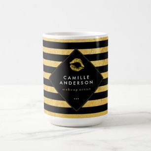 Caneca de café Dourado e preta do maquilhador das