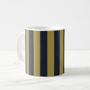 Caneca De Café Dourado Elegante e Marinho - faixas verticais azui