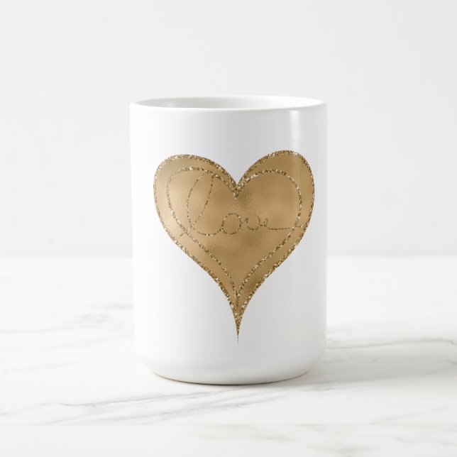 Caneca De Café Dourado Glam Glitter Love Heart (Centro)