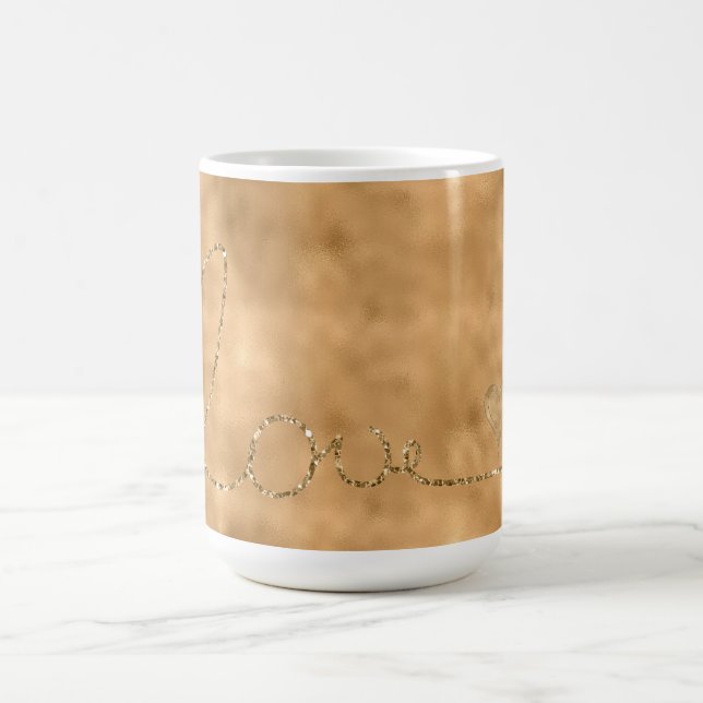 Caneca De Café Dourado Glam Glitz Glitter Love Heart (Centro)